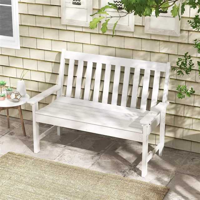 2-Person HDPE Outdoor Garden Bench, 52" All-Weather Patio Bench with Slatted Backrest & Armrests, 705lbs Capacity for Park, Backyard, Porch