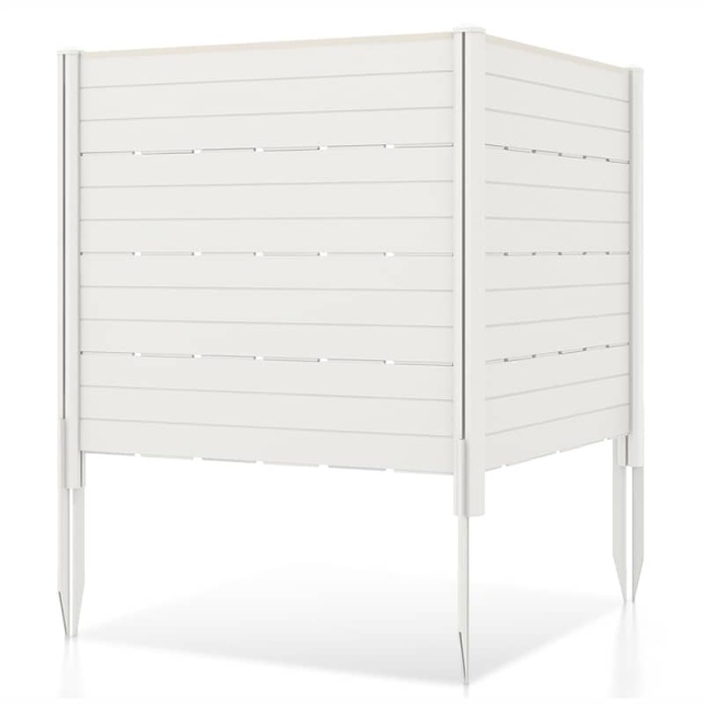 Air Conditioner Fence 2 Panels, 48"W x 46"H Outdoor HDPE Privacy Screen with 5 Ground Stakes, Freestanding Fence for Pool Pump & Trash Cans