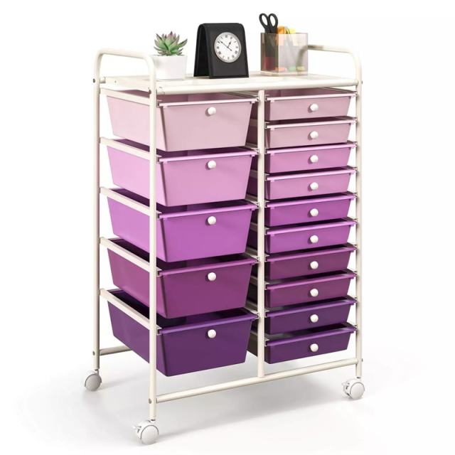 15-Drawer Rolling Storage Cart, Art &  Craft Organizer with Wheels & Removable Drawers for Tools, Scrapbook Paper, Home Office School