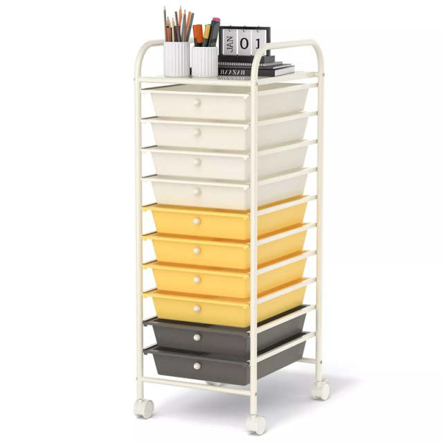 10-Drawer Rolling Storage Cart, Utility Cart with Drawers & Lockable Wheels, Mobile Art Craft Drawer Cart for Home Office, School