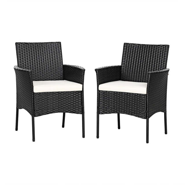 2 Pieces Outdoor PE Rattan Armchairs Patio Wicker Chairs with Removable Cushions, Cane Back Dining Chairs for Garden Backyard Lawn Indoor