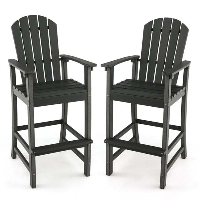 Outdoor HDPE Adirondack Bar Stools Set of 2, 30" Tall Adirondack Chairs with High Backrest & Footrest, 360LBS Capacity for Poolside, Patio