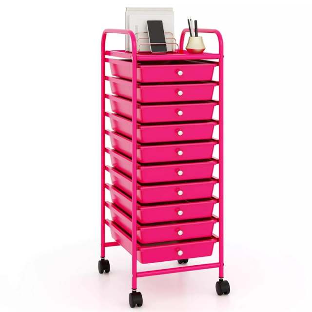10-Drawer Rolling Storage Cart, Utility Cart with Drawers & Lockable Wheels, Mobile Art Craft Drawer Cart for Home Office, School