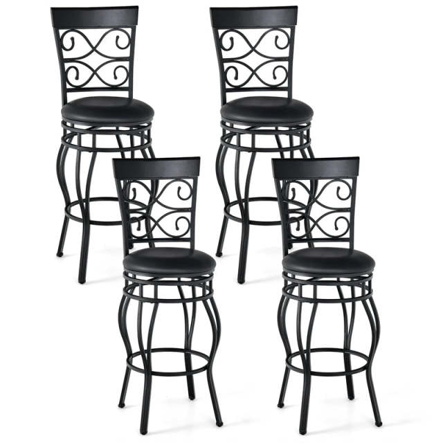 Vintage Metal Swivel Bar Stools Set of 4, 30" Bar Height Barstools with Back, PU Leather Padded Seat & 300lbs Capacity for Kitchen Island, Pub