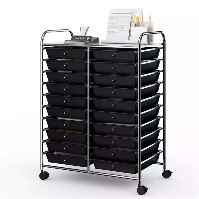 Storage Drawer Cart, 20-Drawer Rolling Cart Organizer with Lockable Wheels, Mobile Utility Cart for Office School Art Craft Supplies