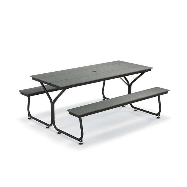 6FT Outdoor Picnic Table Bench Set for 6-8 Person, All-Weather HDPE Heavy-Duty Picnic Table with 2 Benches & Umbrella Hole, 2550LBS Capacity
