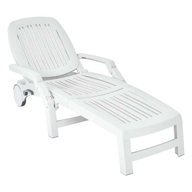he Folding Outdoor Chaise Lounge, Weatherproof Plastic Lounge Chair with 6-Position Adjustable Backrest & Wheels for Poolside, Patio, Beach