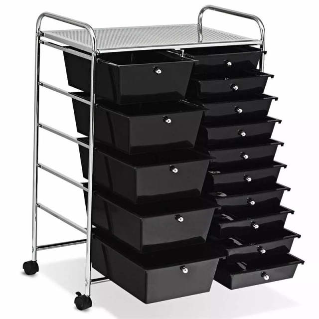 15-Drawer Rolling Storage Cart, Art &  Craft Organizer with Wheels & Removable Drawers for Tools, Scrapbook Paper, Home Office School