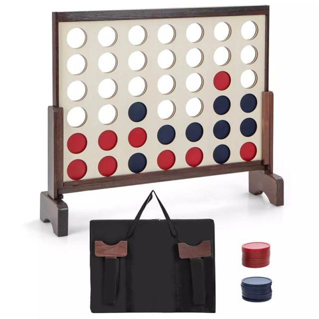 Giant 4-in-A-Row, Wooden 4-to-Score Giant Game Set with Carrying Bag & Chips, Wood Board Connect Game Toy for Kids & Adults Backyard Lawn Fun