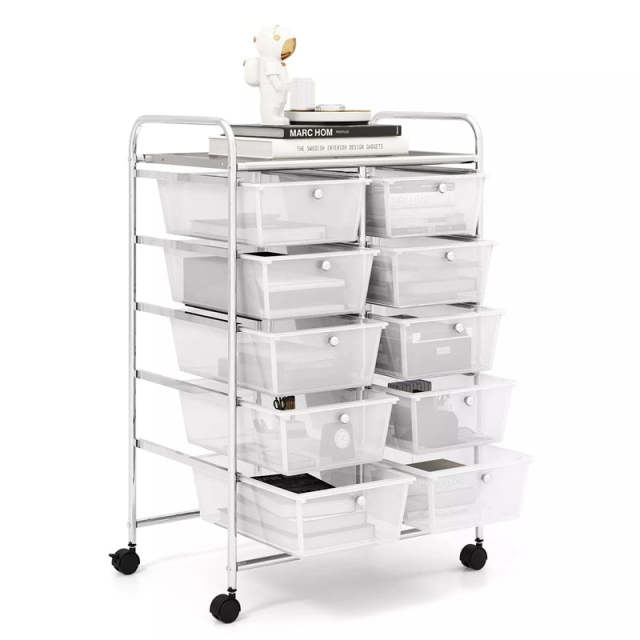 10 Drawer Rolling Cart, Storage Cart Organizer with Wheels, Mobile Utility Cart for Classroom, Office, Home, Craft, Art, Paper, Salon