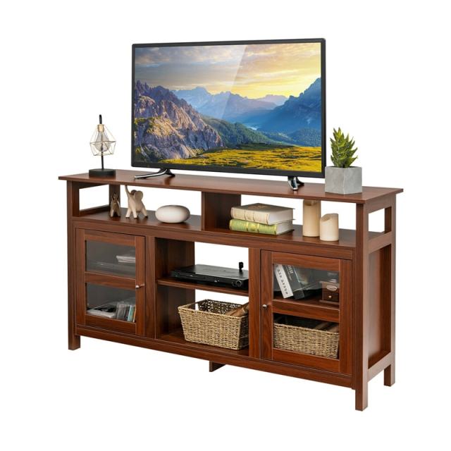 58" Fireplace TV Stand for TVs up to 65", Farmhouse Wood Media Console with 2 Cabinets & 4 Shelves, Entertainment Center for 18" Fireplace