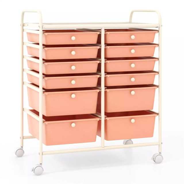 12-Drawer Rolling Storage Cart, Multipurpose Organizer Cart with Lockable Casters, Mobile Utility Cart for School Office Beauty Salon