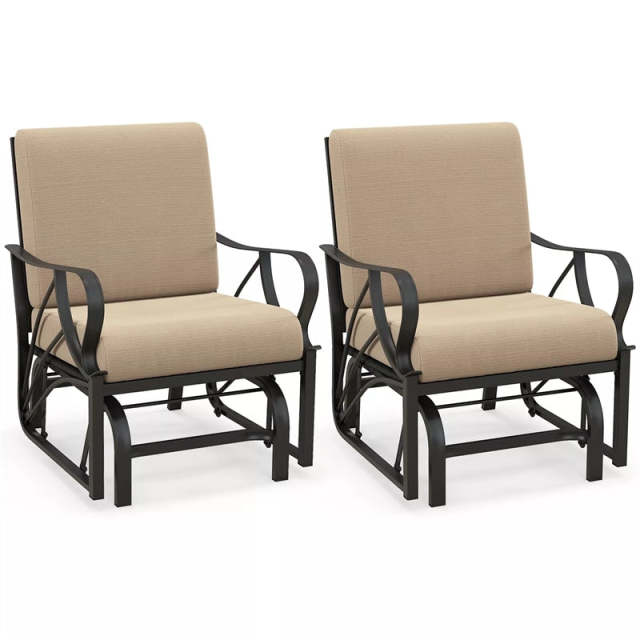 2PCS Outdoor Gliders with Cushions, Curved Armrests & Metal Frame, Ergonomic Patio Rocking Chairs for Porch, Backyard, Poolside