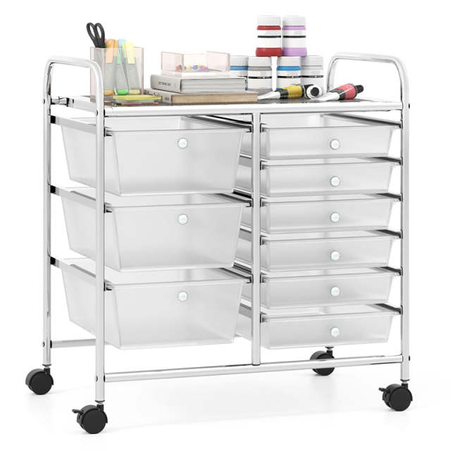 9-Drawer Rolling Storage Cart, Mobile Art & Craft Supply Organizer on Wheels, Metal Frame, Drawer Utility Cart for Classroom Office Home Salon