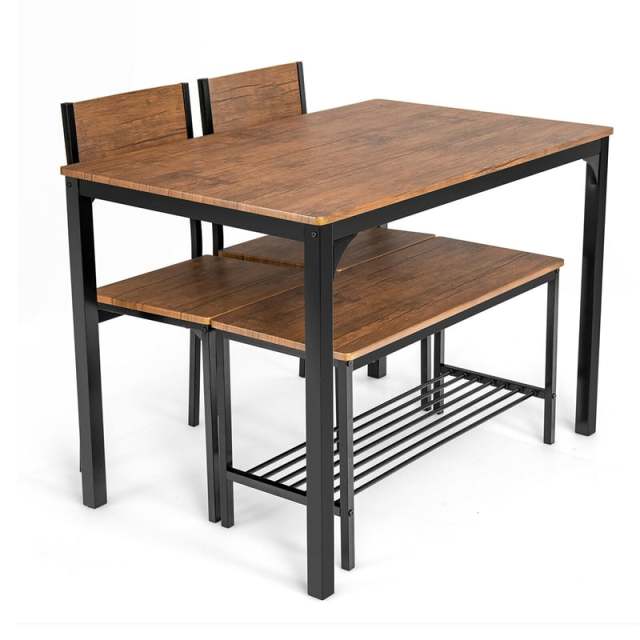 4 Piece Modern Dining Table Set Kitchen Table with 2 Chairs & Storage Rack Bench
