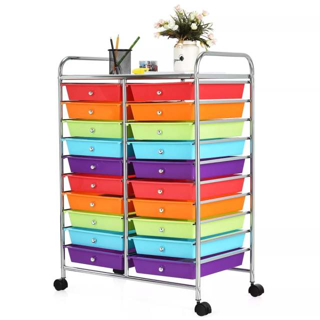 Storage Drawer Cart, 20-Drawer Rolling Cart Organizer with Lockable Wheels, Mobile Utility Cart for Office School Art Craft Supplies