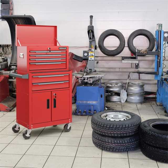 6-Drawer Rolling Tool Chest, Extra Large Tool Storage Cabinet with Lockable Wheels & Auto Lock, 2-in-1 Heavy-Duty Tool Box for Garage, Workshop