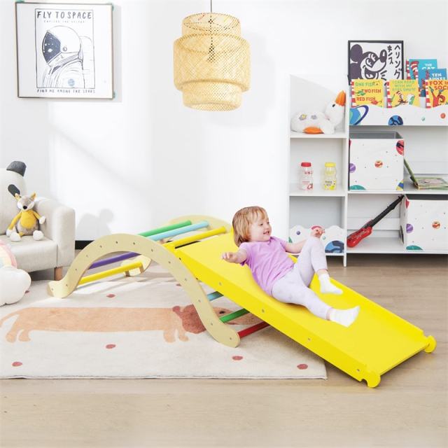 3-in-1 Wooden Montessori Arch Climber Toddler Climbing Toys Climbing Arch Rocker with Ramp & Padding