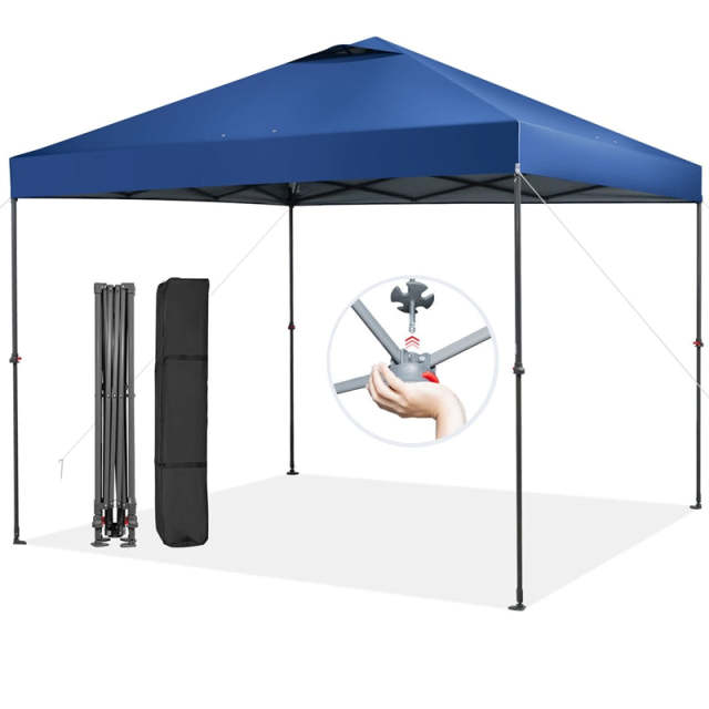 10' x 10' Pop Up Canopy Tent Easy Set-up Instant Canopy Outdoor Folding Tent Adjustable Height Sun Shelter with Center Lock & Carry Bag