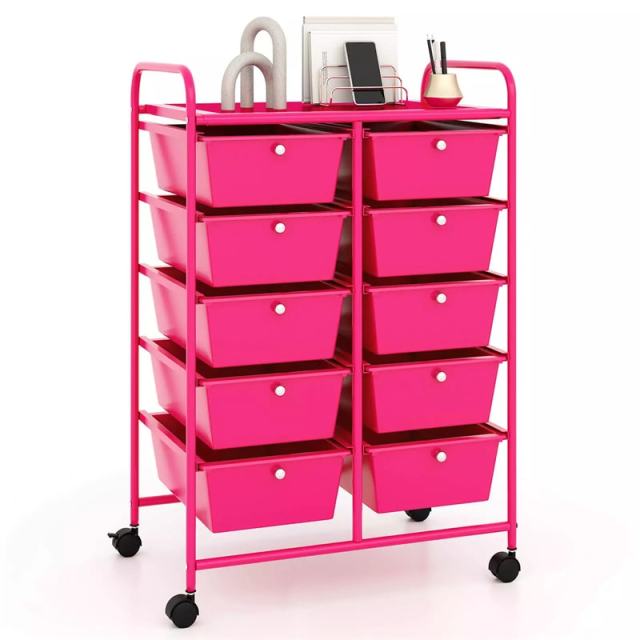 10 Drawer Rolling Cart, Storage Cart Organizer with Wheels, Mobile Utility Cart for Classroom, Office, Home, Craft, Art, Paper, Salon