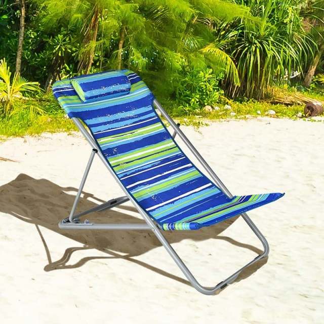 2-Pack Beach Chairs, Folding Lounge Chairs with Adjustable Backrests & Headrests, Portable Lightweight Chairs for Camping, Deck, Sunbathing