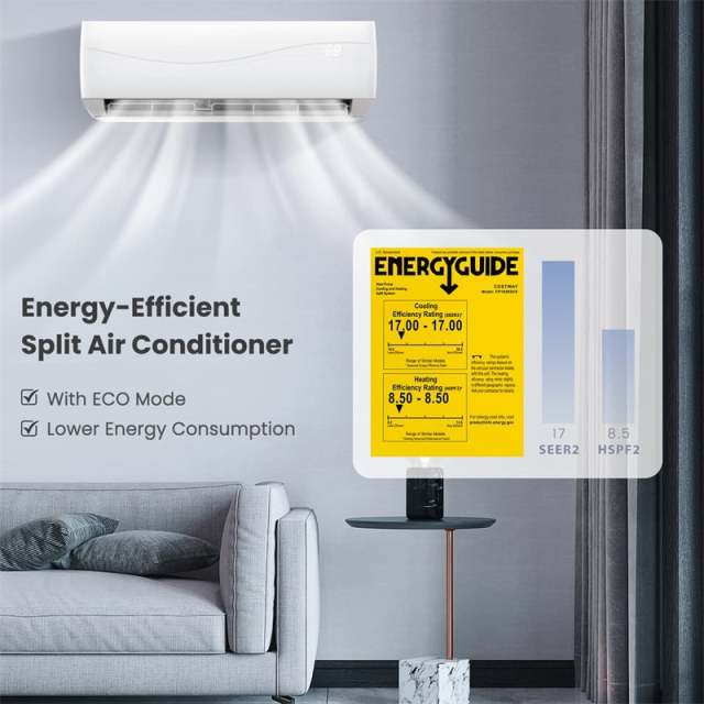 12000 BTU 17 SEER2 Mini Split Air Conditioner with Heat Pump, Energy Efficient 208-230V Wall-Mounted Inverter Split AC Unit for Rooms up to 750 Sq.Ft