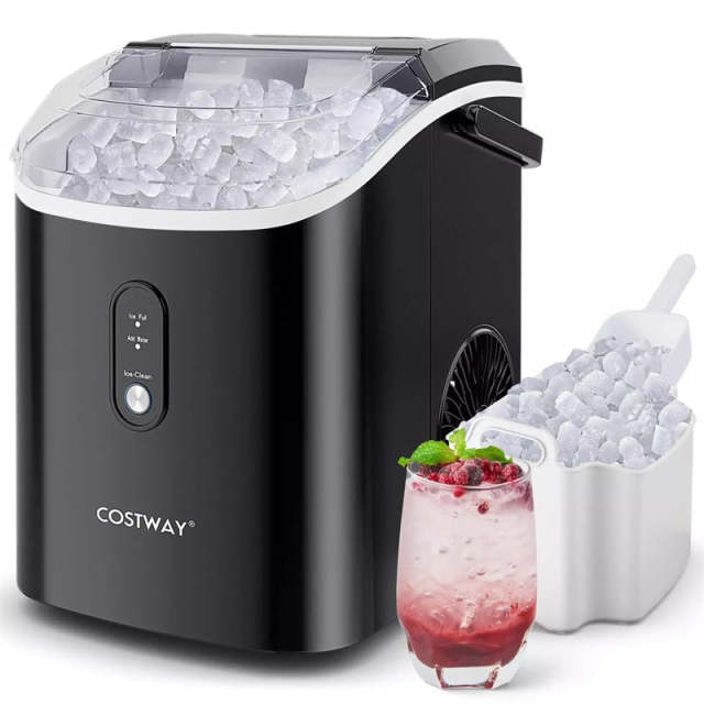 Countertop Nugget Ice Maker, 34lbs/24H Portable Ice Machine with Soft Chewable Pellet Ice, Self-Cleaning, Ready in 6 Mins, Ice Basket & Scoop