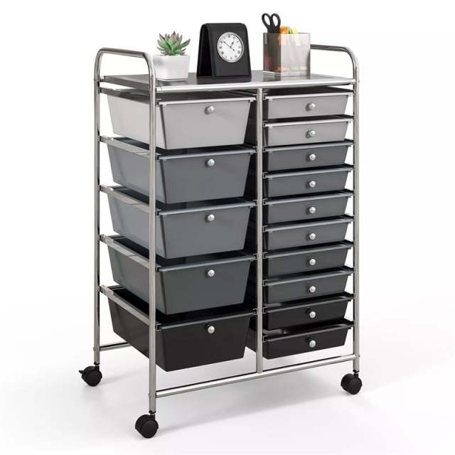 15-Drawer Rolling Storage Cart, Art &  Craft Organizer with Wheels & Removable Drawers for Tools, Scrapbook Paper, Home Office School