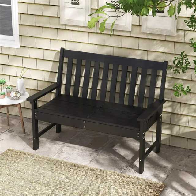 2-Person HDPE Outdoor Garden Bench, 52" All-Weather Patio Bench with Slatted Backrest & Armrests, 705lbs Capacity for Park, Backyard, Porch