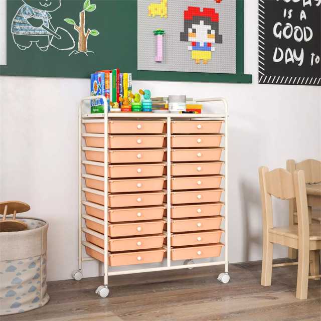 Storage Drawer Cart, 20-Drawer Rolling Cart Organizer with Lockable Wheels, Mobile Utility Cart for Office School Art Craft Supplies
