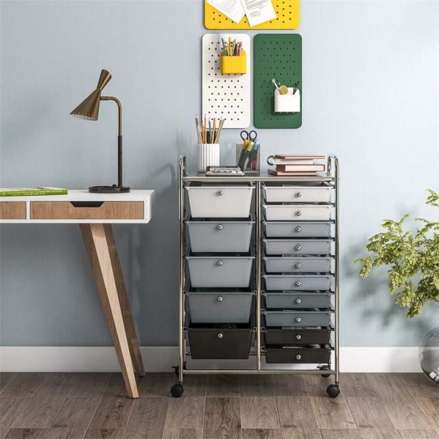 15-Drawer Rolling Storage Cart, Art &  Craft Organizer with Wheels & Removable Drawers for Tools, Scrapbook Paper, Home Office School