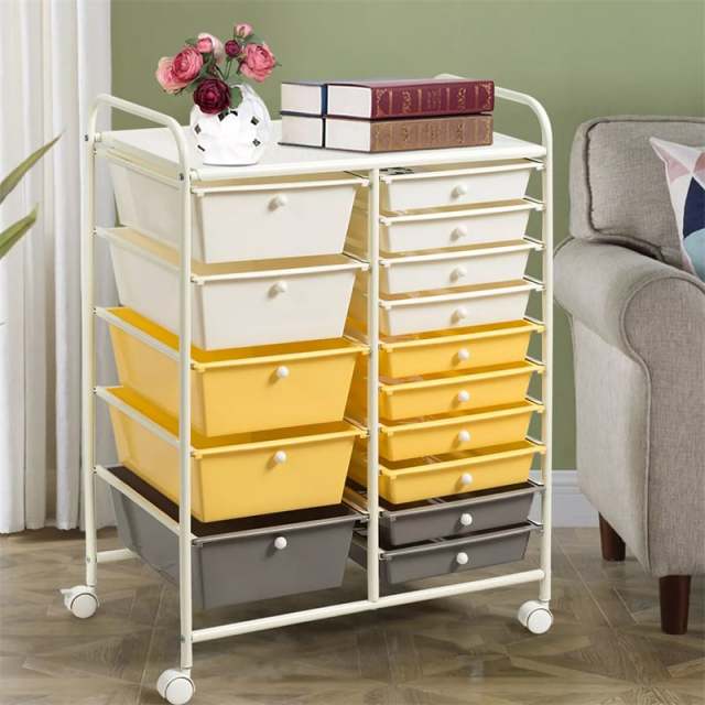 15-Drawer Rolling Storage Cart, Art &  Craft Organizer with Wheels & Removable Drawers for Tools, Scrapbook Paper, Home Office School
