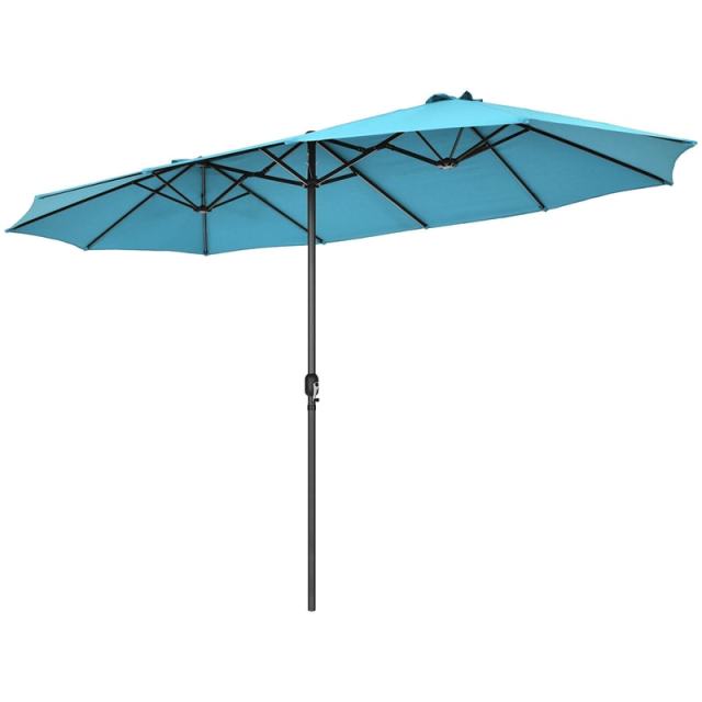 15FT Double-Sided Patio Umbrella with Crank & Air Vents, 12-Rib Steel Market Outdoor Umbrella for Poolside, Garden, Backyard