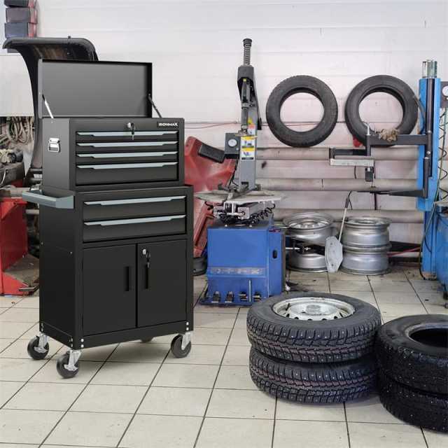 6-Drawer Rolling Tool Chest, Extra Large Tool Storage Cabinet with Lockable Wheels & Auto Lock, 2-in-1 Heavy-Duty Tool Box for Garage, Workshop