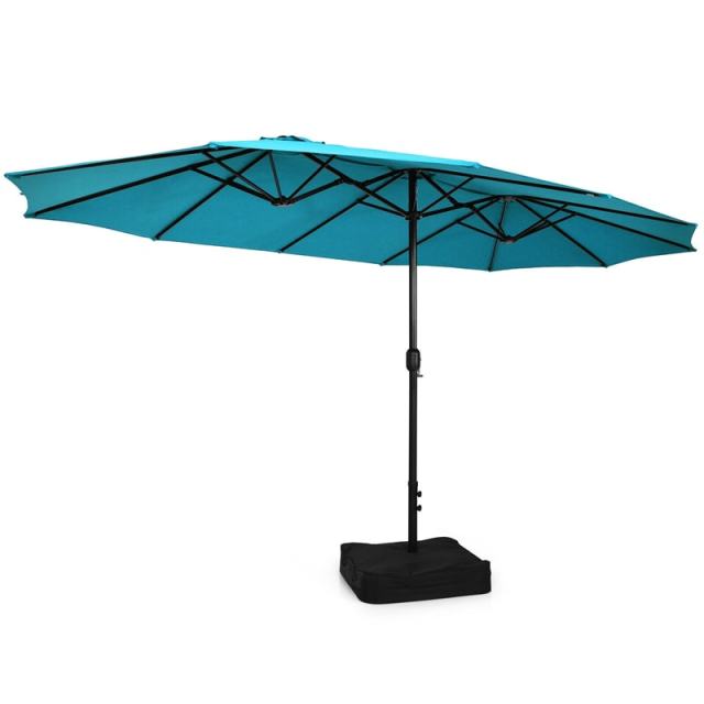 15FT Double-Sided Patio Umbrella with Base, Crank Handle & Air Vent, Extra Large Outdoor Market Umbrella for Poolside, Garden, Backyard