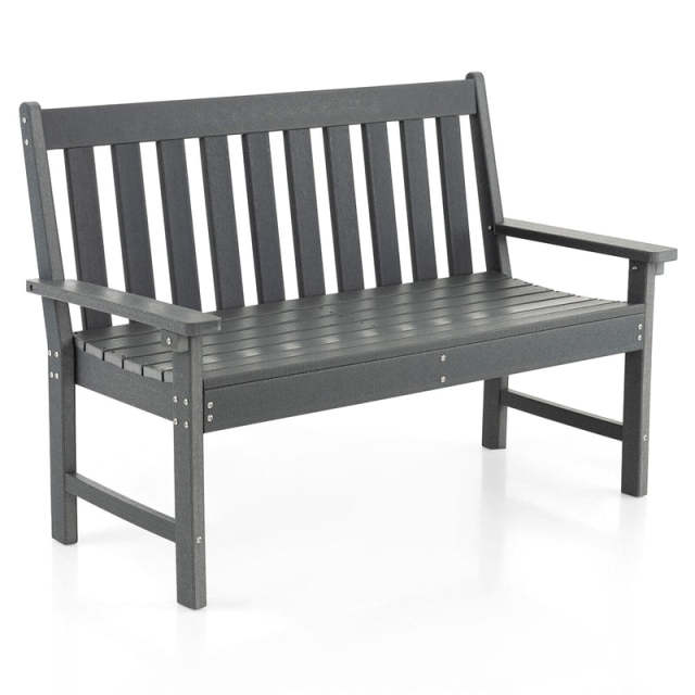2-Person HDPE Outdoor Garden Bench, 52" All-Weather Patio Bench with Slatted Backrest & Armrests, 705lbs Capacity for Park, Backyard, Porch