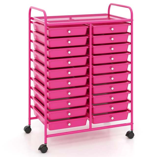 Storage Drawer Cart, 20-Drawer Rolling Cart Organizer with Lockable Wheels, Mobile Utility Cart for Office School Art Craft Supplies