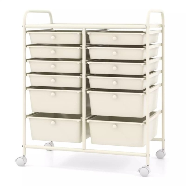 12-Drawer Rolling Storage Cart, Multipurpose Organizer Cart with Lockable Casters, Mobile Utility Cart for School Office Beauty Salon