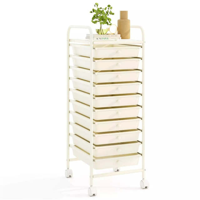 10-Drawer Rolling Storage Cart, Utility Cart with Drawers & Lockable Wheels, Mobile Art Craft Drawer Cart for Home Office, School