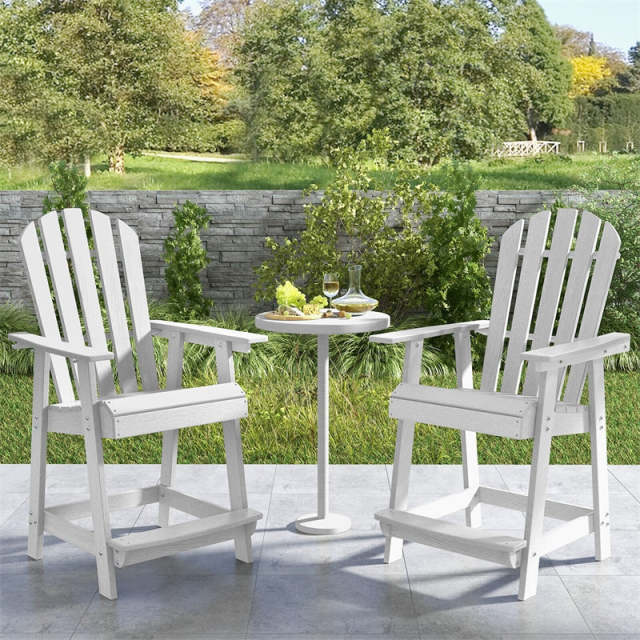 Outdoor HDPE Bar Stools Set of 2, 47" Tall Adirondack Chairs with Armrest & Footrest, All-Weather Counter Height Barstools for Poolside, Garden
