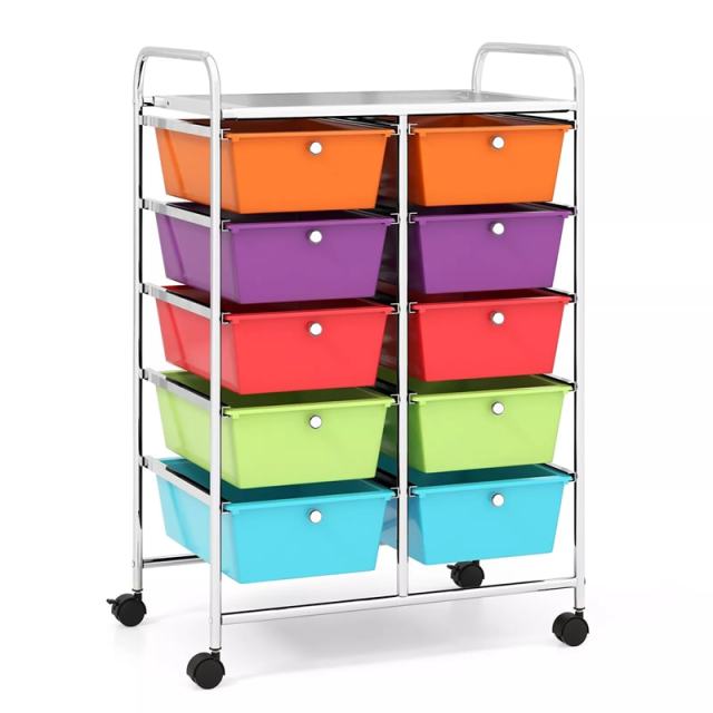 10 Drawer Rolling Cart, Storage Cart Organizer with Wheels, Mobile Utility Cart for Classroom, Office, Home, Craft, Art, Paper, Salon