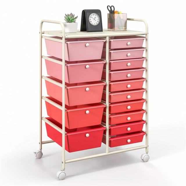 15-Drawer Rolling Storage Cart, Art &  Craft Organizer with Wheels & Removable Drawers for Tools, Scrapbook Paper, Home Office School