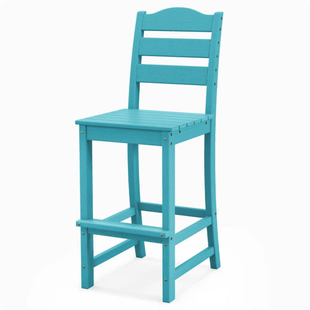 Outdoor HDPE Bar Stool, 30" Tall All Weather Patio Bar Chair with Backrest & Footrest for Garden, Backyard, Easy Maintenance