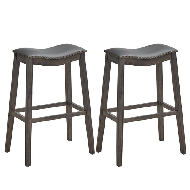 29-Inch Height Backless Saddle Stools Counter Height Bar Stools Set of 2 with Rubber Wood Legs & Cushioned Seat