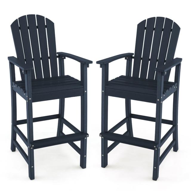 Outdoor HDPE Adirondack Bar Stools Set of 2, 30" Tall Adirondack Chairs with High Backrest & Footrest, 360LBS Capacity for Poolside, Patio