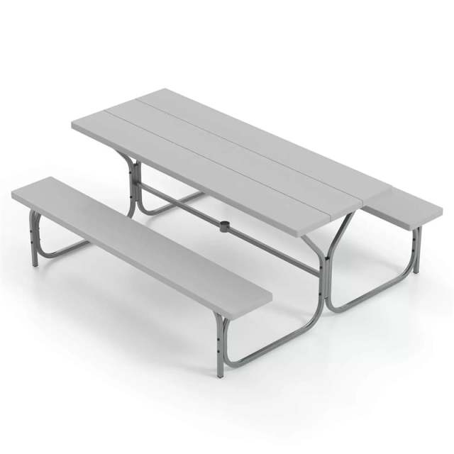 6FT Picnic Table & Bench Set for 8-Person, Heavy Duty Weather-Resistant Outdoor Dining Table with Umbrella Hole HDPE Tabletop & Built-in Benches