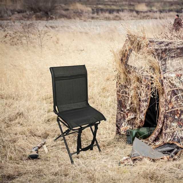 360° Swivel Hunting Blind Chair Folding Hunting Chair with Mesh Backrest & Carry Strap, Portable Silent Deer Ground Blind Chair for Fishing Camp