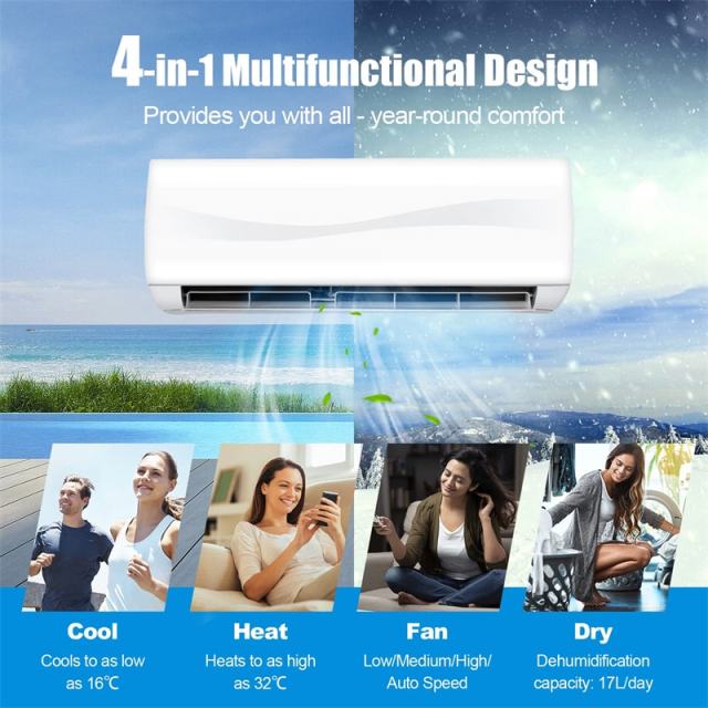 9000 BTU Mini Split Air Conditioner & Heater, 17 SEER2 208-230V Wall-Mount Ductless AC Inverter System with Heat Pump, Remote Control for 450 Sq.Ft