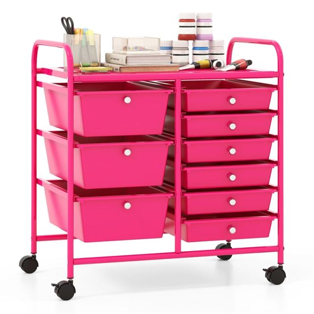 9-Drawer Rolling Storage Cart, Mobile Art & Craft Supply Organizer on Wheels, Metal Frame, Drawer Utility Cart for Classroom Office Home Salon