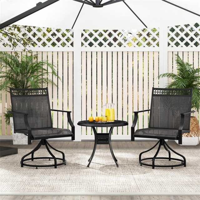 Patio Swivel Dining Chairs Set of 4 with Quick-Drying Fabric & Metal Frame, 360° Rotating Outdoor Chairs with Armrests for Deck, Garden, Yard